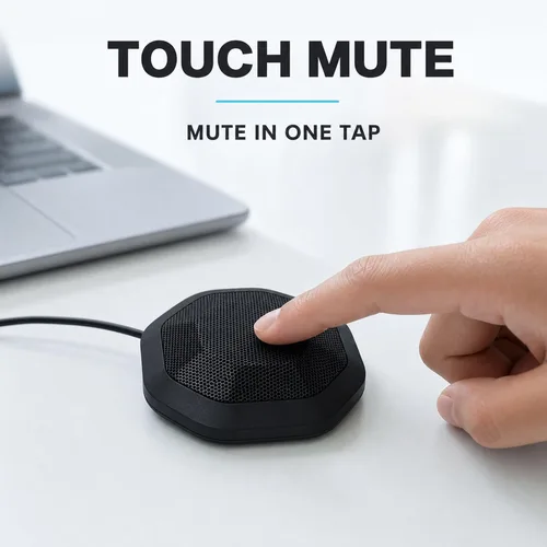 Vista 4 de Micrófono de computadora de 360° para escritorio, micrófono de PC de conferencia USB, tecnología de cancelación de ruido, grabación, Skype, clase