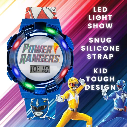 Vista 3 de Power Rangers - Reloj para niños, bisel iluminado con luces giratorias, pantalla LCD, fácil de leer, correa de plástico ajustable, perfecto