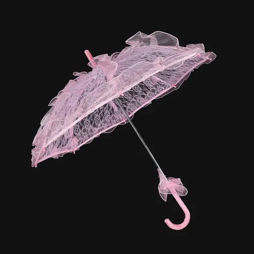 Vista 8 de Fdit Sombrilla de algodón con encaje nupcial para bodas, fiestas, bailar, fotografía, accesorio (rosa)