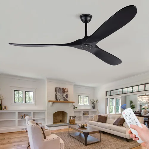 Vista 8 de Ventiladores de techo de 42 pulgadas sin luces, ventiladores de techo negros sin luces con control remoto, 3 aspas de madera maciza, ventilador
