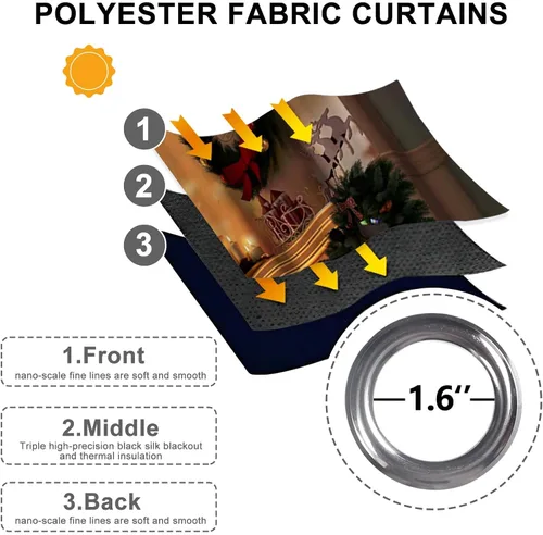 Vista 21 de Cortinas con adornos de Navidad impresos, cortinas para ventana de chimenea, calcetines de Navidad, árboles de Navidad, regalos, paneles opacos