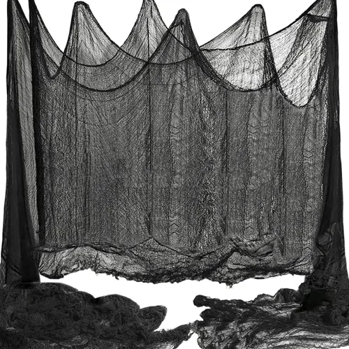 Vista 8 de Niurui Tela espeluznante negra de Halloween de 315 x 79 pulgadas, decoración espeluznante de Halloween para casas encantadas, suministros de fiesta