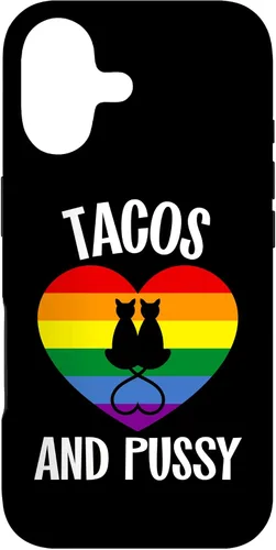 Vista 32 de Funda Queer para iPhone 14 Pro Max Lesbian Pride Stuff Tacos y Pussy Cats