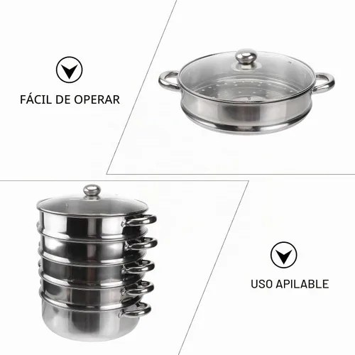 Vista 8 de Hemoton Olla de vapor de acero inoxidable de 14.7 pulgadas, olla multifuncional de 5 niveles para cocinar albóndigas, verduras, sopa, práctica