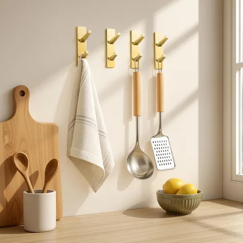 Vista 2 de susswiff Ganchos de Pared Dorados para Abrigo y Toalla: Colgador Adhesivo para Puerta de 5.9 kg, Paquete de 4