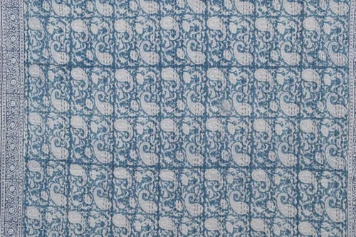 Vista 2 de Kantha indio - Manta de algodón con estampado de bloques de Kantha, hecha a mano, tamaño Queen e individual (azul, individual (90 x 60))