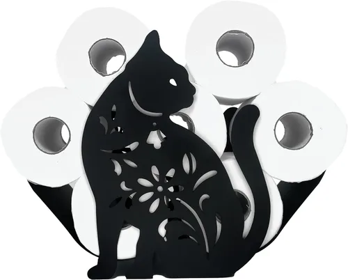 Vista 8 de Soportes de papel de metal para gatos, divertidos soportes de almacenamiento de papel de animales negros para interiores y cocina, almacenamiento