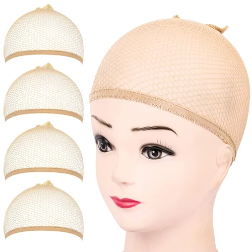 Vista 10 de Fandamei 4 piezas Gorras de Peluca de Media de Nailon Elástico Marrón Claro para Mujeres