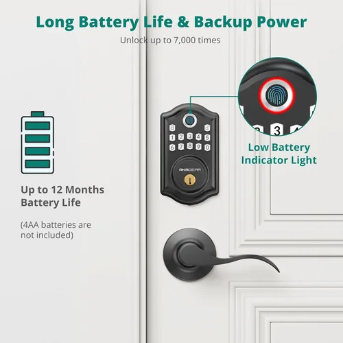 Vista 6 de AkaGear DS10 Pro - Cerradura de puerta de entrada sin llave con juego de manija de palanca, control de aplicación Bluetooth, cerraduras de puerta