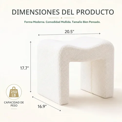Vista 3 de Wimarsbon Silla Taburete de Tocador, Otomán Moderno de Terciopelo Teddy Reposapiés, Banco de Sofá Escabel Asiento Extra, Decoración del Hogar