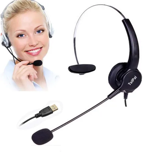 Vista 7 de Auriculares USB binaurales con cable para centro de llamadas manos libres con cancelación de ruido, con micrófono, cable con enchufe USB, control