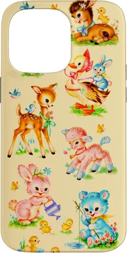 Vista 21 de Vintage Baby Animals Nursery 50's Retro Yellow Case for iPhone 17