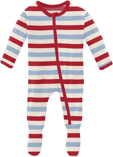 Vista 4 de KicKee Print Footies with Zipper, Super Soft One-Piece Jammies, Sleepwear for Babies and Kids Resumen Prismático Primavera