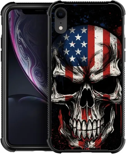 Vista 382 de Funda compatible con iPhone 8, a prueba de golpes, antiarañazos, bandera de ciervos de cola blanca de grano de madera estadounidense
