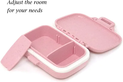 Vista 4 de Honbay Caja organizadora de vitaminas, pastillero de viaje portátil, saludable, ecológico, paja de trigo pequeña (rosa cereza)