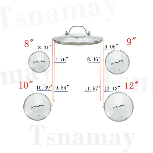 Vista 2 de Tapa de olla de vidrio transparente de 8 pulgadas para funda de repuesto para sartén Con mango de puente de arco de acero inoxidable plateado