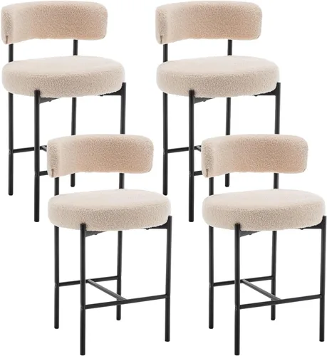 Vista 27 de Canxkun Taburetes de Bar Boucle Juego de 2, 24" Taburetes de Mostrador Modernos con Respaldos, Taburetes de Bar Tapizados para Isla de Cocina, Bar