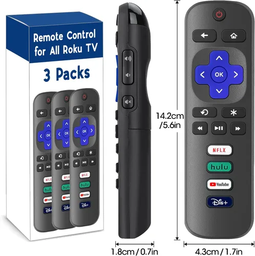 Vista 6 de Paquete de 3 controles remotos de repuesto solo para Roku TV, compatible con TCL Roku/Hisense Roku/Sharp/Philips/Onn Roku (no para Roku Stick y Box)