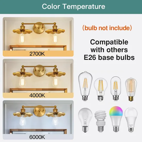 Vista 5 de ZGLAOJT 2 Luces Vintage para Tocador Doradas Accesorios de Iluminación para Baño Sobre Espejo.