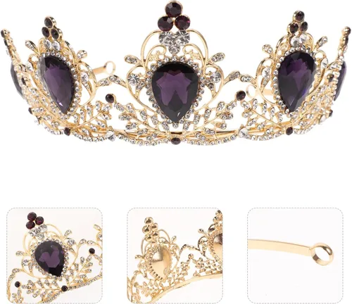 Vista 9 de Lurrose Corona barroca con diamantes de imitación para boda, boda, fiesta, fiesta, fiesta, accesorios para el pelo para mujeres y niñas