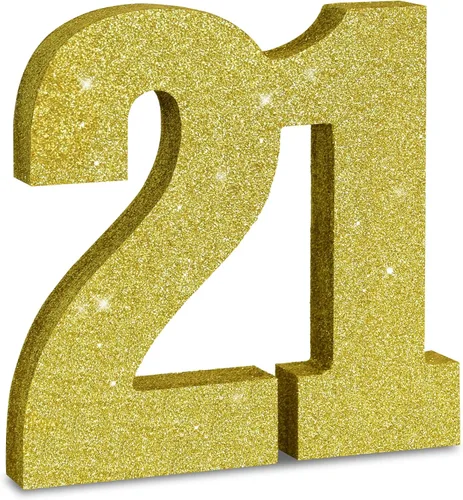 Vista 19 de TONIFUL Centros de mesa de madera número 0 con purpurina dorada de 7.8 pulgadas, decoración de fiesta de cumpleaños, oro brillante digital 0