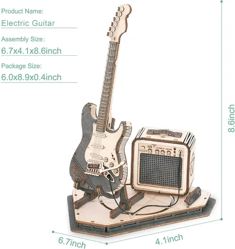 Vista 7 de ROBOTIME Rompecabezas 3D para Niños Kits de Manualidades de Madera Kit de Guitarra Modelo DIY para Construir Rompecabezas Mental Juguete de Puzzle