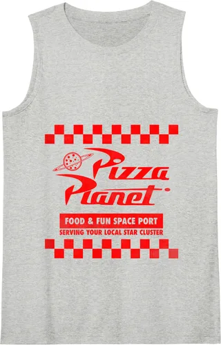 Vista 8 de Disney Pixar Toy Story Pizza Planet - Camiseta sin mangas con logotipo a cuadros, Azul / Patchwork, S Azul Marino