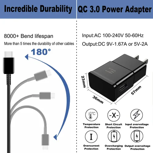 Vista 6 de Cargador tipo C de carga rápida, bloque de cargador USB C con cable de 6.6 pies para Samsung Galaxy S24 Ultra/S23 Plus/S22/S21/S20/S10/S10