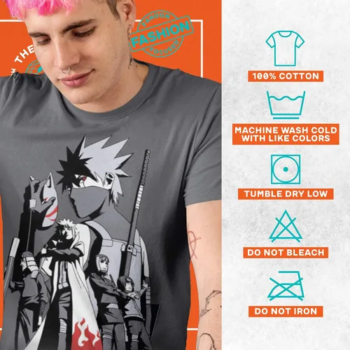 Vista 4 de Ripple Junction Naruto Shippuden - Camiseta de manga corta para hombre, Kakashi Hatake Story Anbu Hokage Cloak Crew con licencia oficial, Negro