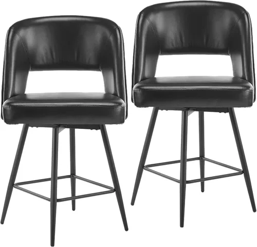 Vista 9 de Juego de 2 taburetes de bar modernos, taburetes de bar giratorios de poliuretano con respaldo abierto y patas de metal, sillas de bar tapizadas