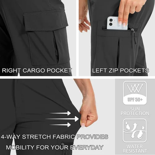 Vista 5 de Viodia Pantalones cargo de senderismo para mujer, de secado rápido, UPF50+, impermeables, para pesca, golf, viajes, con bolsillos