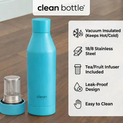 Vista 2 de THE CLEAN HYDRATION Co. Botella de agua aislada con infusor de frutas, botella inferior extraíble de acero inoxidable, aislada al vacío de doble
