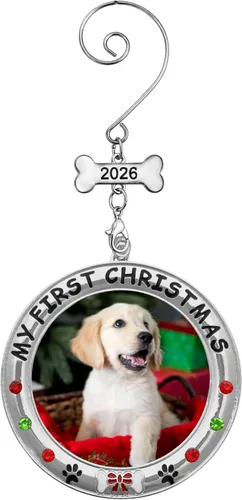 Vista 5 de My First Christmas - Adorno personalizado para foto de perro – 2025 con fecha – Adorno personalizado para cachorro – Joyas, dije de hueso fechado