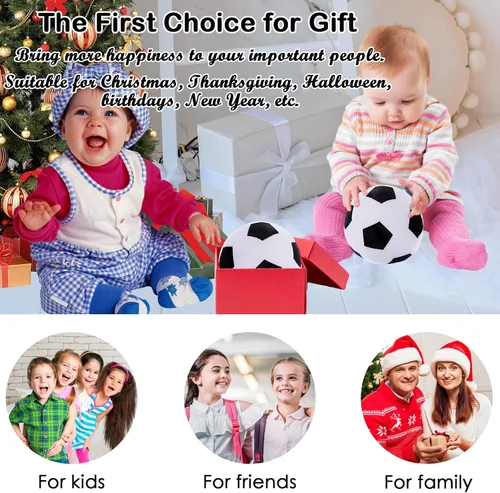 Vista 6 de zhidiloveyou 2 piezas de 9 pulgadas de felpa de fútbol de peluche de fútbol almohada de juguete de fútbol regalo de fútbol para niños, negro-blanco