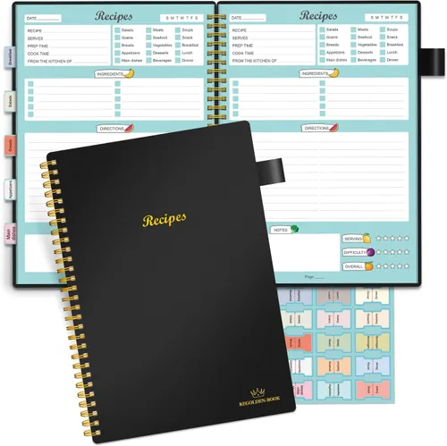 Vista 10 de Libro de Recetas para Escribir tus Propias Recetas, Cuaderno de Recetas en Blanco con Pestañas para Amantes de la Cocina Familiar, Organizador