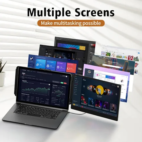 Vista 6 de Extensor de pantalla para laptop, monitor de computadora portátil FHD 1080P IPS de 14 pulgadas para portátiles, monitor de viaje de doble pantalla