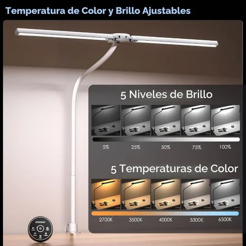 Vista 6 de EYOCEAN Lámpara de escritorio con abrazadera, lámpara de escritorio LED de 31.5 pulgadas para oficina en casa, luz de escritorio de doble cabezal