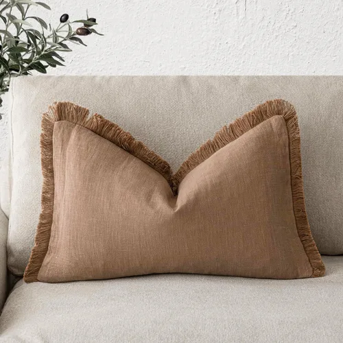 Vista 77 de Foindtower Fundas de almohada decorativas de lino con flecos, acogedora funda de cojín bohemia estilo farmhouse con borlas, funda de almohada
