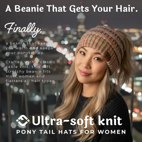 Vista 13 de Funky Junque - Gorro para mujer con ranura para cola de caballo
