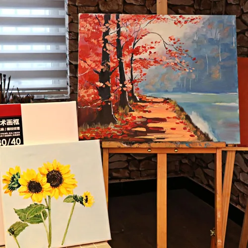 Vista 6 de Marco de pintura al óleo blanco estirado en blanco, imprimado de madera de pino para pintura acrílica para verter pintura al óleo, medios de arte