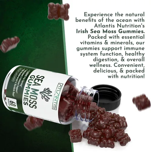 Vista 7 de Gomitas de musgo marino irlandés, 3000 mg, formuladas con musgo marino irlandés, vejiga y raíz de bardana, contienen vitaminas y minerales