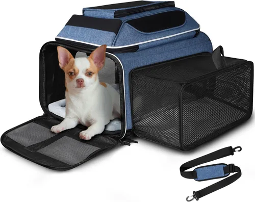 Vista 12 de Petskd Transportador de mascotas expandible superior y lateral de 17 x 11 x 9.5 pulgadas, aprobado por aerolíneas de Alaska, transportador de lados
