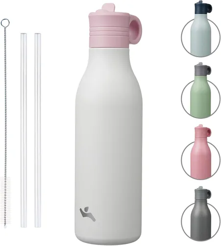 Vista 32 de Konokyo Botella de agua de acero inoxidable de 12 onzas con popote, botella de agua de viaje de metal aislada, reutilizable y a prueba de fugas, sin