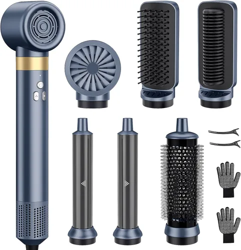 Vista 9 de Cepillo de aire caliente 6 en 1 y secador de pelo, voluminizador iónico, control de encrespamiento, multifunción con accesorios intercambiables