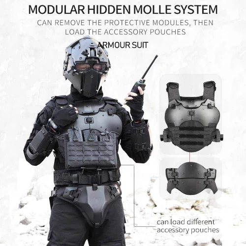 Vista 3 de Chaleco de armadura de Airsoft, chaleco de armadura, ajustable, táctico Molle, juego de protector de pecho, equipo de combate de paintball, disfraz