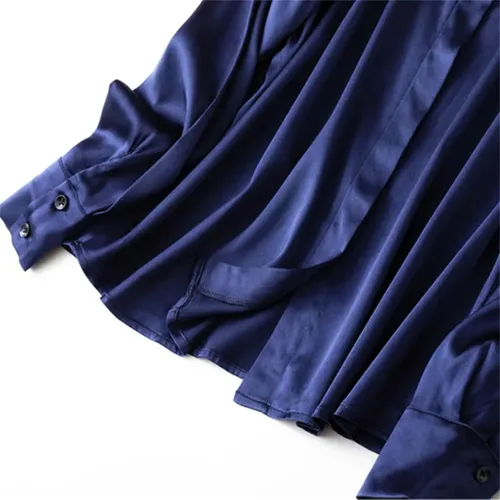 Vista 5 de Women's Satin Silk Buttons Down Long Sleeve Solid Dress Shirts Top Soft Blouse Collar Office Work