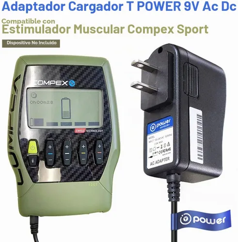 Vista 2 de T POWER Cargador adaptador de corriente alterna de 9 V compatible con Compex Sport Elite 2.0, Performance 2.0 Edge 2.0. Fuente de alimentación