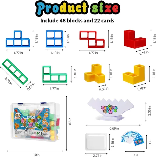 Vista 4 de CERBONNY Juego de 48 bloques apilables de torre Tetra, juegos de mesa para familias, fiestas, viajes y construcción de equipos, adecuado para 1-4