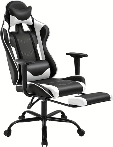 Vista 9 de Silla de juegos con reposapiés y soporte lumbar, silla reclinable de altura ajustable con respaldo alto para adultos, giratoria 360, color azul