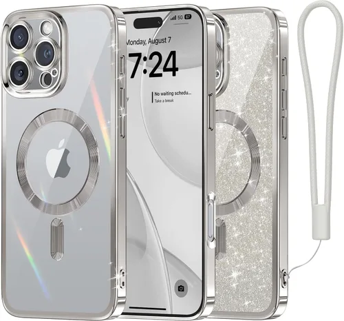 Vista 53 de Meifigno - Funda diseñada para el iPhone 16 Pro de 6.3", [Tarjeta de purpurina y correa para la muñeca] [Compatible con MagSafe]